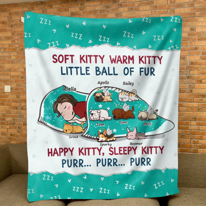 Personalized Dog Mom Quilt/Fleece Throw Blanket - Up To 8 Dogs - Mother's Day Gift For Dog Mom - Soft Kitty Warm Kitty Little Ball Of Fur