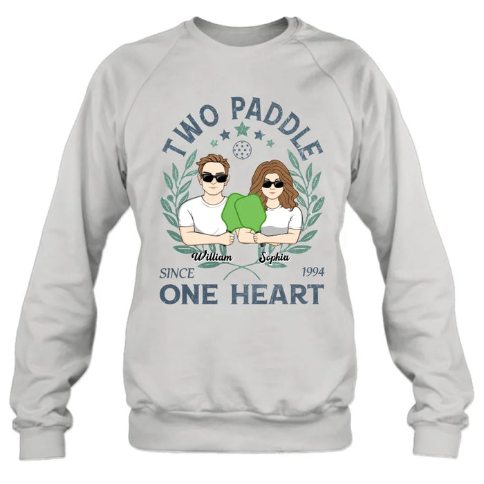 Custom Personalized Couple T-shirt/ Long Sleeve/ Sweatshirt/ Hoodie - Funny Gift Idea For Couple/ Pickleball Lover - Two Paddle One Heart