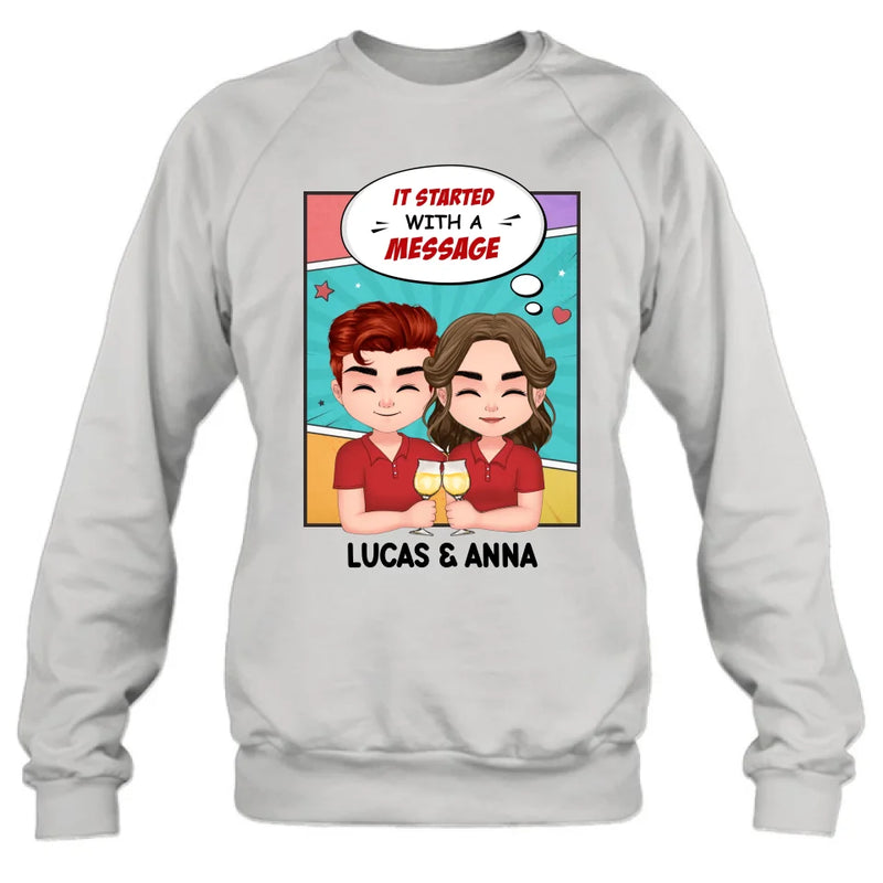 Personalized Couple T-shirt/Long Sleeve/Sweatshirt/Hoodie/Pillow Cover/Coffee Mug - Gift Idea For Couple - It Started With A Message