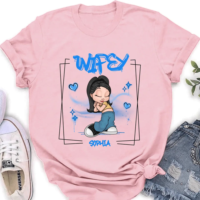 Personalized Hubby Wifey Y2K Couple T-shirt/Long Sleeve/Sweatshirt/Hoodie - Gift Idea For Couple