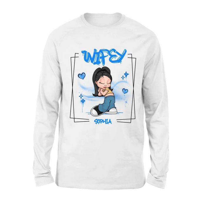 Personalized Hubby Wifey Y2K Couple T-shirt/Long Sleeve/Sweatshirt/Hoodie - Gift Idea For Couple