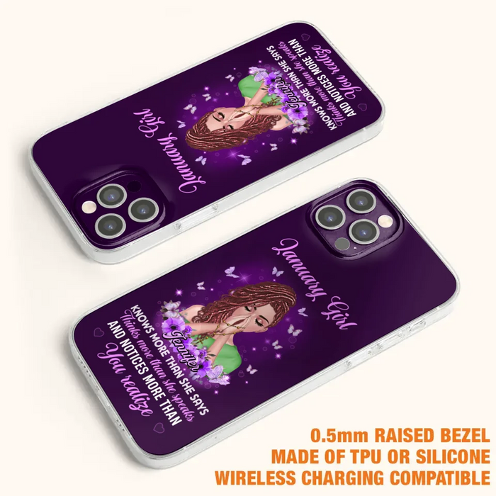 Custom Personalized Birthday Girl iPhone/ Samsung Phone Case - Gift Idea For Girl/ Friend/ Daughter - Knows More Than She Says