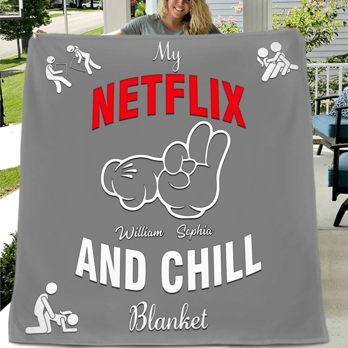 Personalized Couple Fleece Throw Blanket & Quilt - Gift Idea For Couple - My Netflix And Chill Blanket