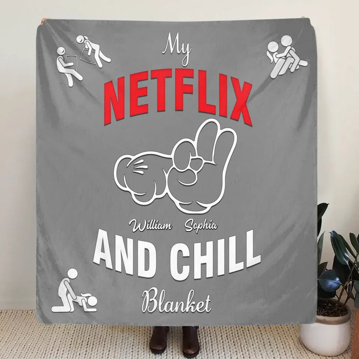 Personalized Couple Fleece Throw Blanket & Quilt - Gift Idea For Couple - My Netflix And Chill Blanket