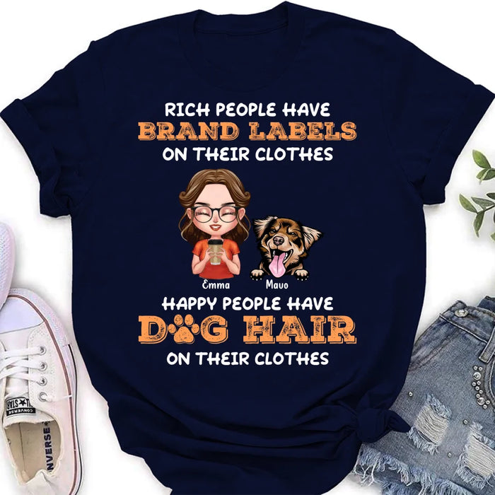 Personalized Dog Mom T-shirt/Long Sleeve/Sweatshirt/Hoodie - Gift Idea For Dog Lover - Up to 3 Dogs - Happy People Have Dog Hair On Their Clothes