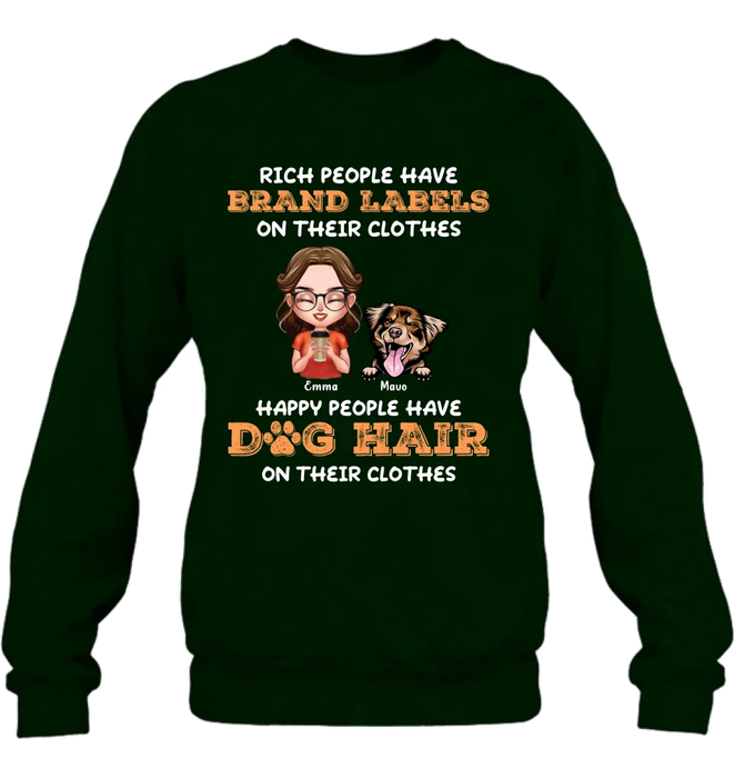 Personalized Dog Mom T-shirt/Long Sleeve/Sweatshirt/Hoodie - Gift Idea For Dog Lover - Up to 3 Dogs - Happy People Have Dog Hair On Their Clothes