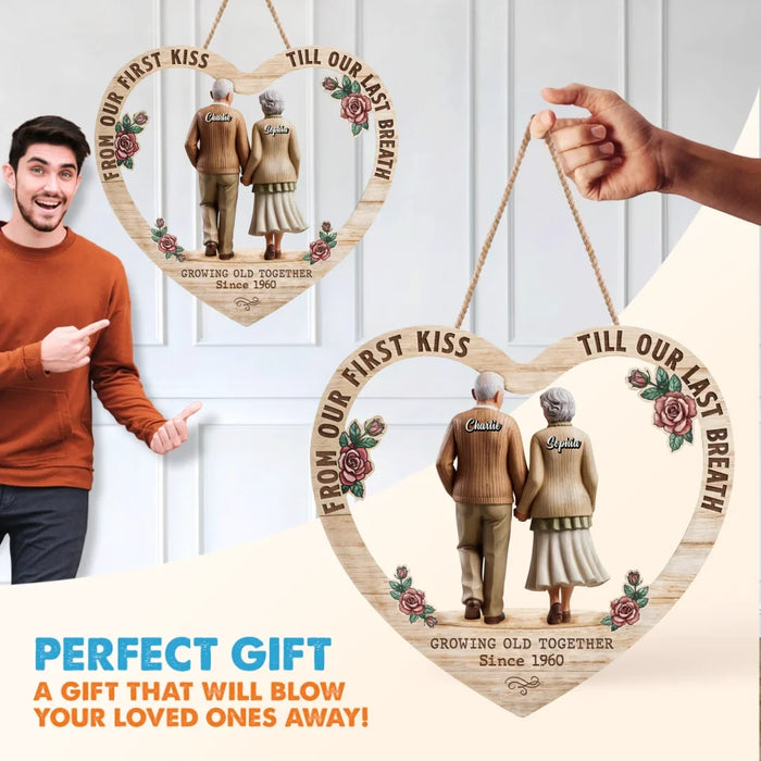 Personalized Couple Wooden Sign - Anniversary Gift Idea For Couple - Growing Old Together