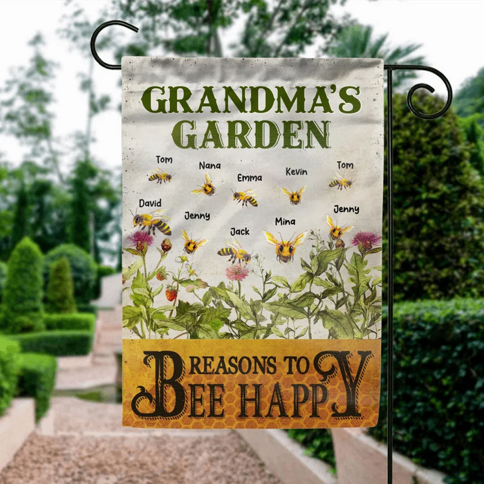 Personalized Grandma's Garden Flag Sign - Mother's Day Gift Idea For Grandma - Up to 10 Kids - Reasons To Bee Happy