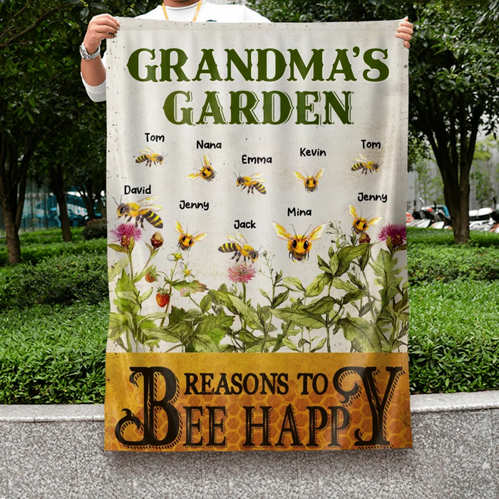Personalized Grandma's Garden Flag Sign - Mother's Day Gift Idea For Grandma - Up to 10 Kids - Reasons To Bee Happy