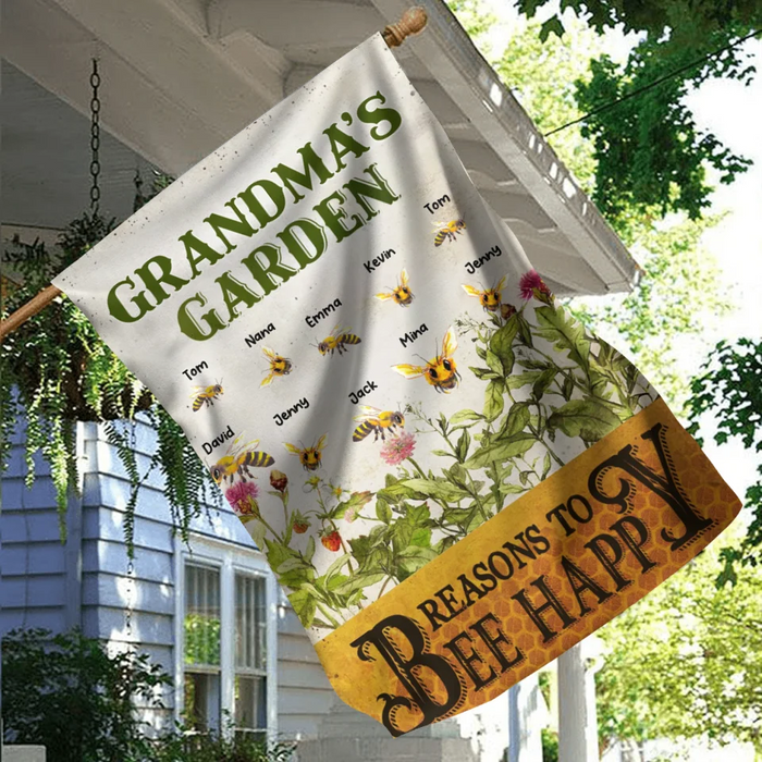 Personalized Grandma's Garden Flag Sign - Mother's Day Gift Idea For Grandma - Up to 10 Kids - Reasons To Bee Happy