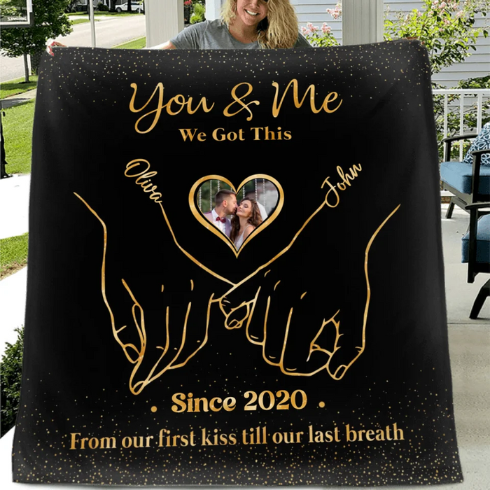 Personalized Couple Fleece Throw Blanket & Quilt - Upload Photo - Valentines Anniversary Gift Idea For Couple/Him & Her - You & Me We Got This