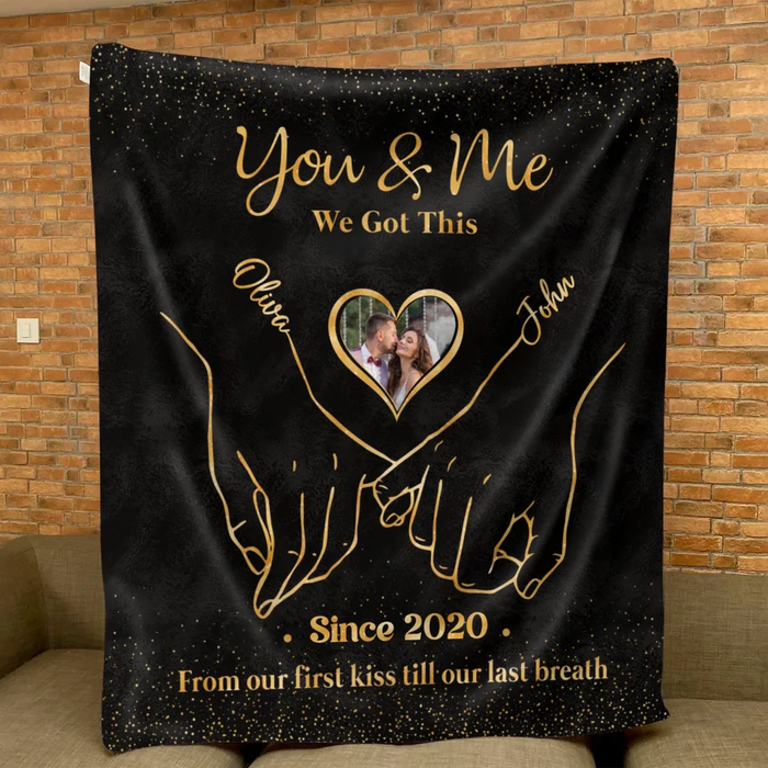 Personalized Couple Fleece Throw Blanket & Quilt - Upload Photo - Valentines Anniversary Gift Idea For Couple/Him & Her - You & Me We Got This