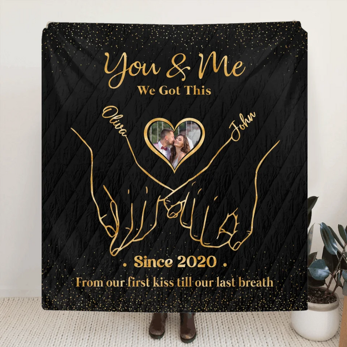 Personalized Couple Fleece Throw Blanket & Quilt - Upload Photo - Valentines Anniversary Gift Idea For Couple/Him & Her - You & Me We Got This