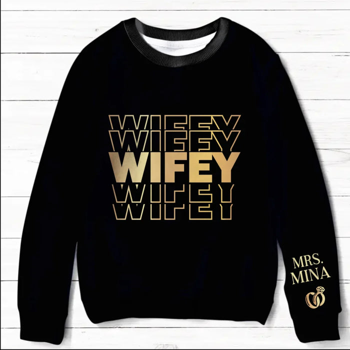 Personalized Hubby Wifey AOP Sweater - Gift Idea For Coupe/Husband And Wife