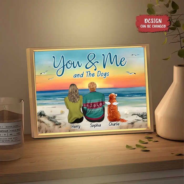 Personalized Couple And Dog Lighting Frame Canvas - Couple With Up to 7 Dogs - Gift Idea For Couple/Dog Lovers