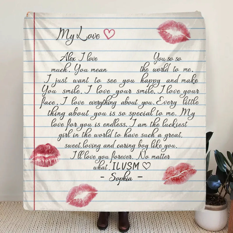 Personalized Love Letter Fleece Throw Blanket/Quilt - Gift Idea For Husband/BoyFriend - You Mean The World To Me