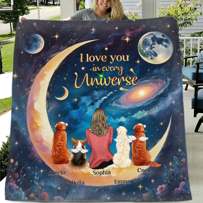 Personalized Pet Mom/Dad Fleece Throw Blanket & Quilt - Up to 4 Pets - I Love You In Every Universe