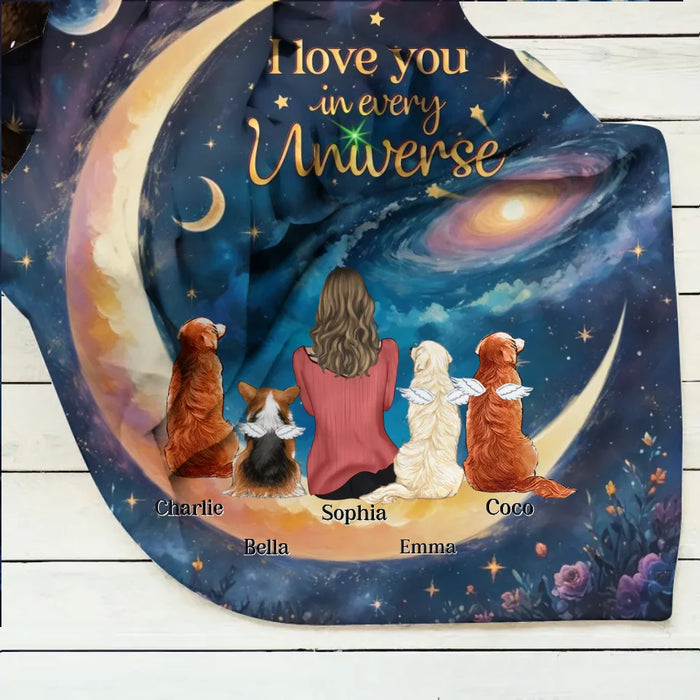 Personalized Pet Mom/Dad Fleece Throw Blanket & Quilt - Up to 4 Pets - I Love You In Every Universe