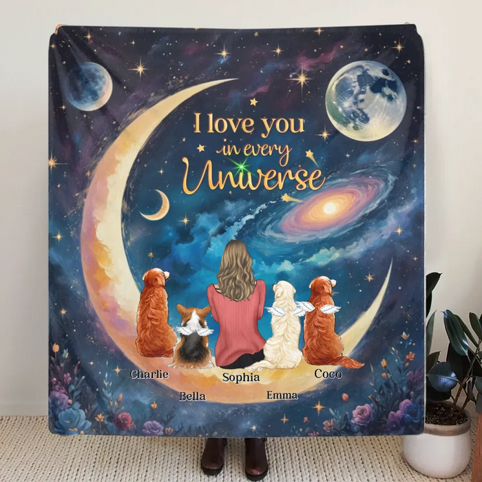 Personalized Pet Mom/Dad Fleece Throw Blanket & Quilt - Up to 4 Pets - I Love You In Every Universe