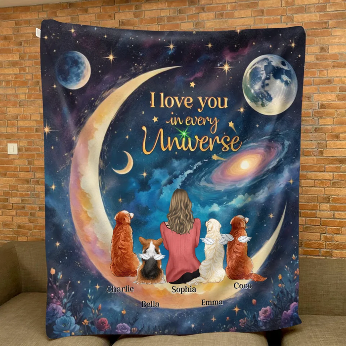 Personalized Pet Mom/Dad Fleece Throw Blanket & Quilt - Up to 4 Pets - I Love You In Every Universe