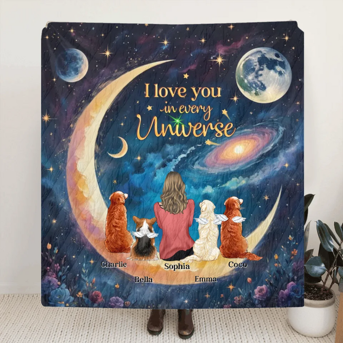 Personalized Pet Mom/Dad Fleece Throw Blanket & Quilt - Up to 4 Pets - I Love You In Every Universe