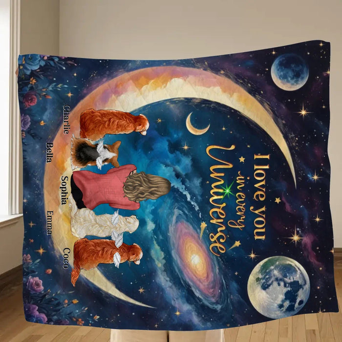 Personalized Pet Mom/Dad Fleece Throw Blanket & Quilt - Up to 4 Pets - I Love You In Every Universe