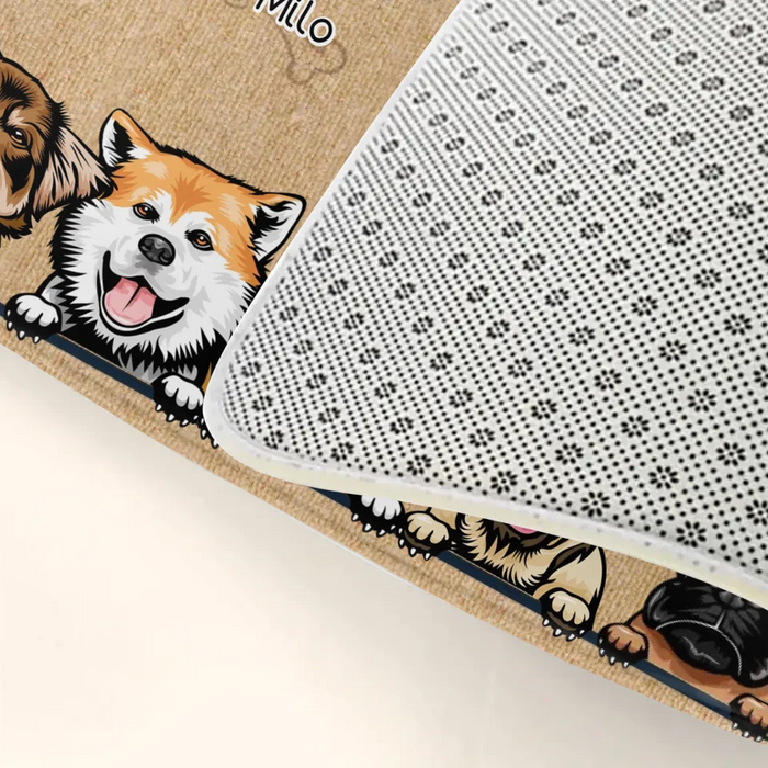 Personalized Dog Lover Doormat - Gift Idea For Dog Owner - Up to 7 Dogs - The Paws Make The Laws The Human Just Live Here