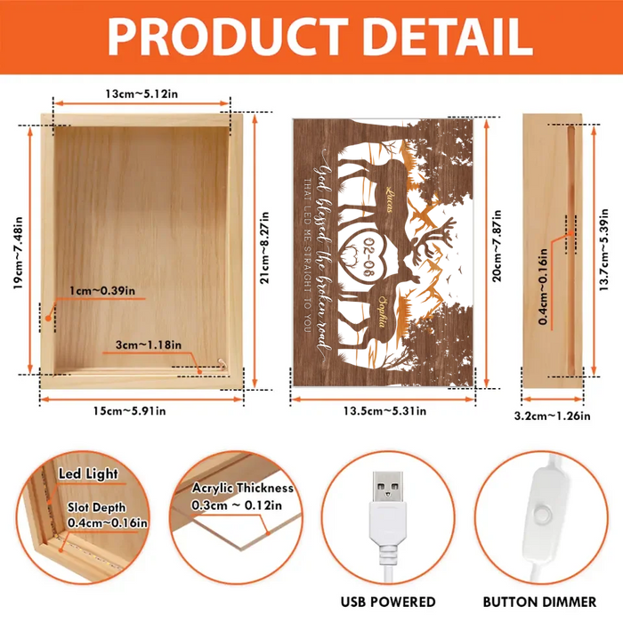 Personalized Deer Couple Frame Light Box - Valentine Gift Idea For Couple/Husband/Wife - God Blessed The Broken Road That Led Me Straight To You