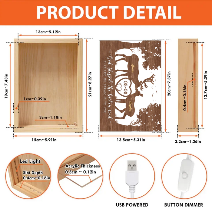 Personalized Deer Couple Frame Light Box - God Blessed The Broken Road That Led Me Straight To You - Valentine Gift Idea For Couple/Husband/ Wife