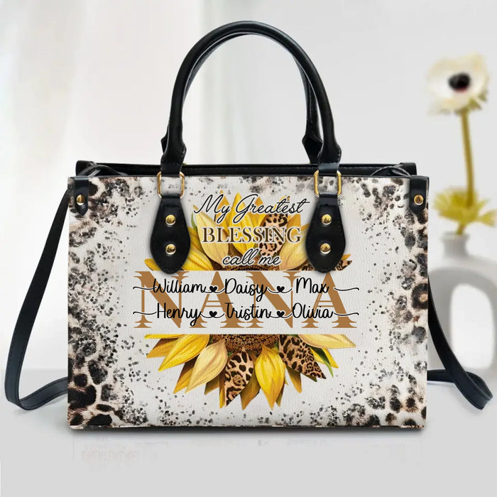 Custom Grandma Leather Handbag With Long Straps - Mother's Day Gift Idea To Mom/ Grandma