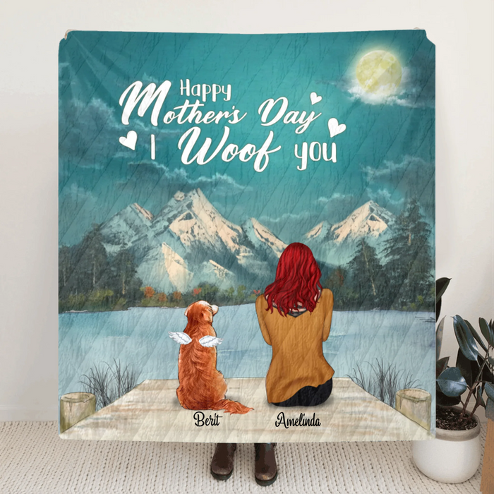 Personalized Mother's Day Gift Idea For Dog Mom, Cat Mom - Mom and Up to 5 Pets Quilt Blanket - Happy Mother's Day I Woof You