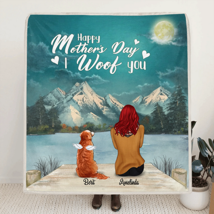 Personalized Mother's Day Gift Idea For Dog Mom, Cat Mom - Mom and Up to 5 Pets Fleece Blanket/Quilt - Happy Mother's Day I Woof You
