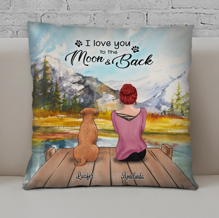 Personalized Pets Mom Pillow Cover - Mom With Up to 5 Pets - Best Gift For Mother's Day - I Love You To The Moon & Back - CMNG3Y