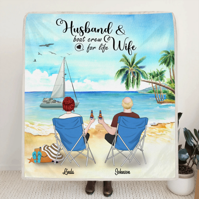 Personalized Boating Fleece Blanket - Best Gift For Couple, Couple With Up to 3 Pets - Husband & Boat Crew For Life Wife - B68Y61
