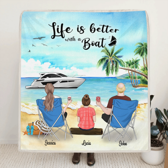 Personalized Boating Fleece/Quilt Blanket - Best Gift For Family, Family With Up to 3 Kids and 2 Pets - Life Is Better With A Boat - B68Y61