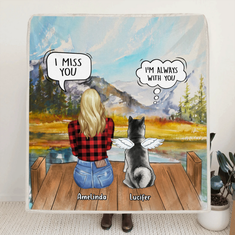 Personalized Cat Dog Memorial, Mother's Day Gift For Dog Mom - Mom & Up to 3 Pets Memorial Fleece Blanket - I Love You