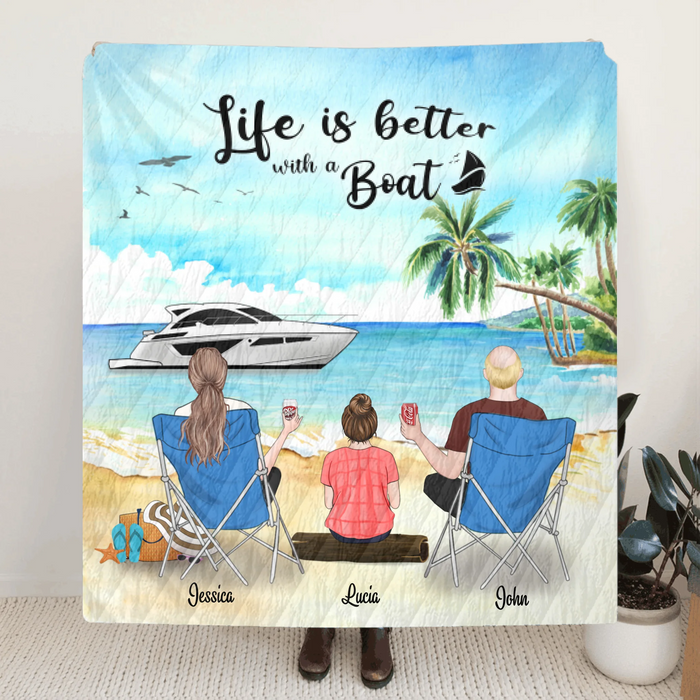Personalized Boating Quilt Gift Idea For The Whole Family, Father's Day Gift, Mother's Day Gift - Parents With Up to 3 Kids & 2 Pets - B68Y61