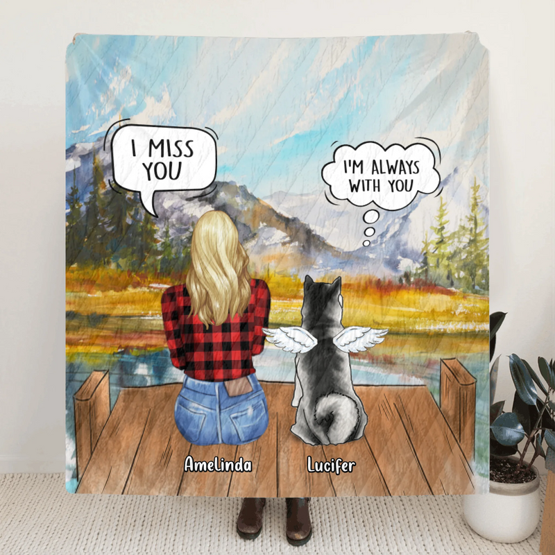 Personalized Cat Dog Memorial, Mother's Day Gift For Dog Mom - Mom & Up to 5 Pets Memorial Quilt/Fleece Blanket - I Miss You