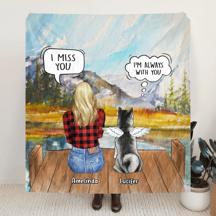 Personalized Cat Dog Memorial, Mother's Day Gift For Dog Mom - Mom & Up to 5 Pets Memorial Quilt/Fleece Blanket - I Miss You
