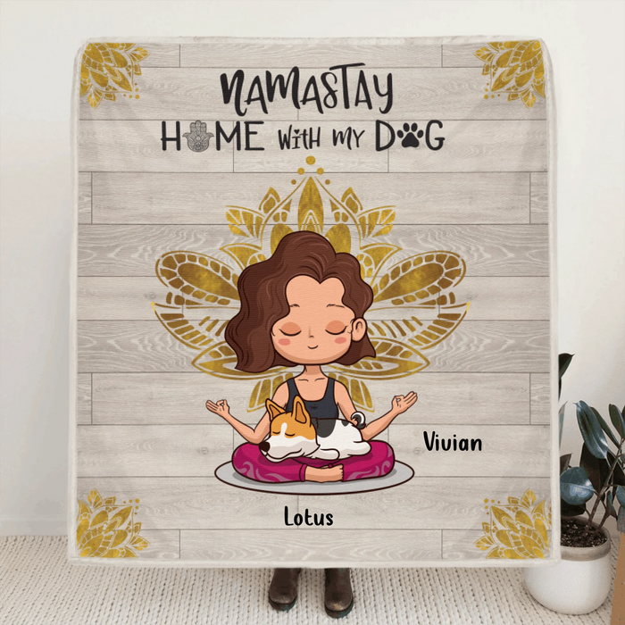 Personalized Yoga Fleece Blanket - Mother's Day Gift For Dog Mom - Mom With Up to 3 Yoga Dogs - Namastay Home With My Dog - RZJAZX
