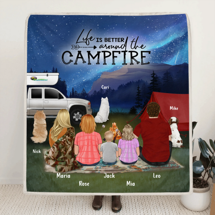 Personalized Night Camping Fleece Blanket/Quilt - Camping Family/Couple Full Options Up to 3 Kids and 3 Dogs - Fill Your Life With Adventure - NIMLQ4