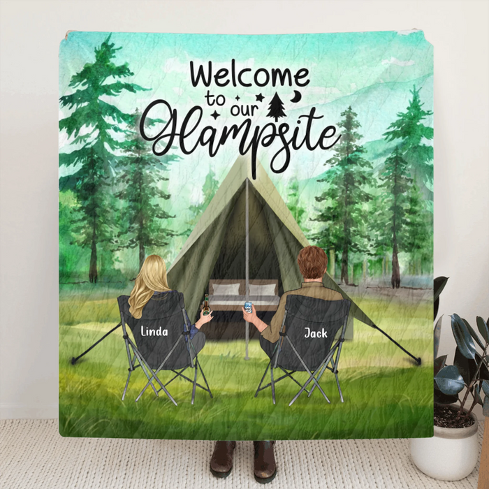 Personalized Glamping Quilt Blanket - Couple/Parents With Up to 3 Kids & 3 Dogs - Gift Idea For Couple/Family - Welcome To Our Glampsite - KY0NLL