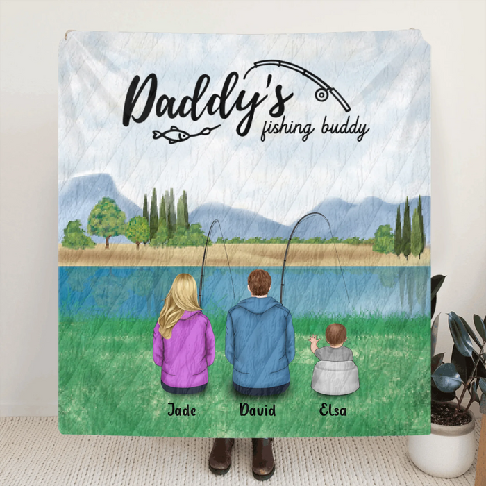 Personalized Fishing Father and Children Blanket - Gift For Father's Day - Father up to 4 Children - Daddy's Fishing Buddy