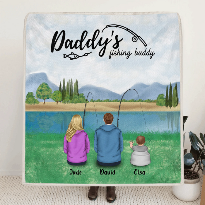 Personalized Fishing Father and Children Blanket - Gift For Father's Day - Father up to 4 Children - Daddy's Fishing Buddy