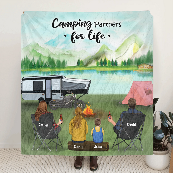 Personalized Camping Blanket - Best Gift For The Whole Family - Parents With 2 Kids And Up to 6 Pets - Father's Day Gift From Wife To Husband - Love is stay together