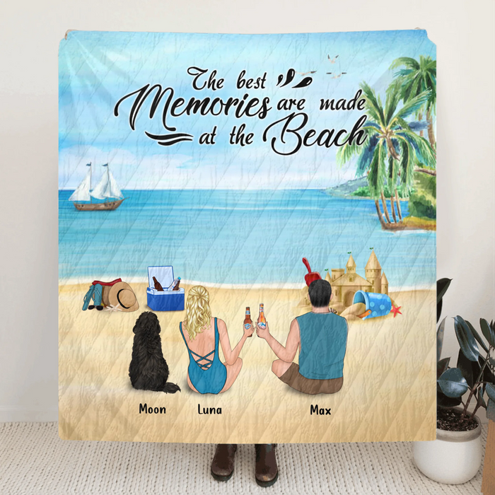 Personalized Beach Camping Quilt/Fleece Blanket - Couple/Family With Up to 3 Pets - Father's day Gift From Wife To Husband - The Best Memories Are Made At The Beach - P2F40K