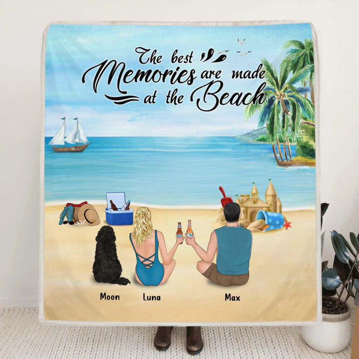Personalized Beach Camping Quilt/Fleece Blanket - Couple/Family With Up to 3 Pets - Father's day Gift From Wife To Husband - The Best Memories Are Made At The Beach - P2F40K