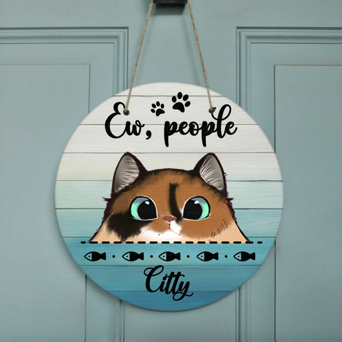 Personalized Door Sign - Best Gift For Cat Lovers (Up to 6 Cats ) - Gift Idea For Father's Day - Ew, People