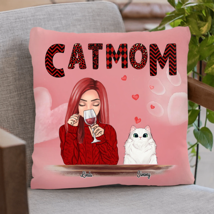 Personalized Pet Mom Pillow Cover - Best Gift Idea For Dog/Cat Lovers - Pet Mom With Wine and Up to 4 Pets