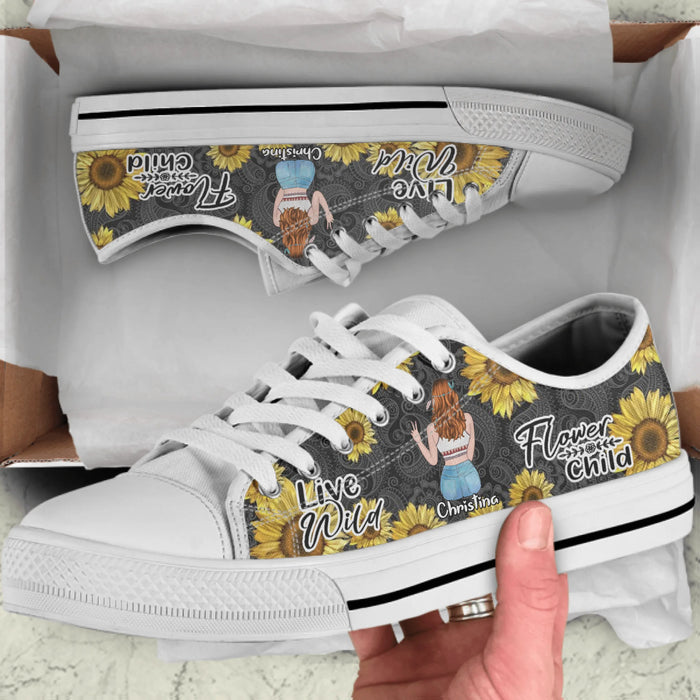 Personalized Hippie Girl Sneakers - Live Wild Flower Child - NKH8FG